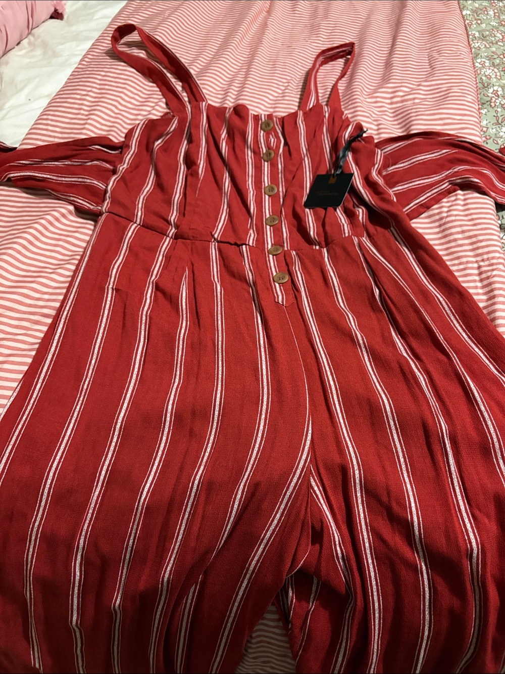 Tamari Striped Red Button-Front Jumpsuit